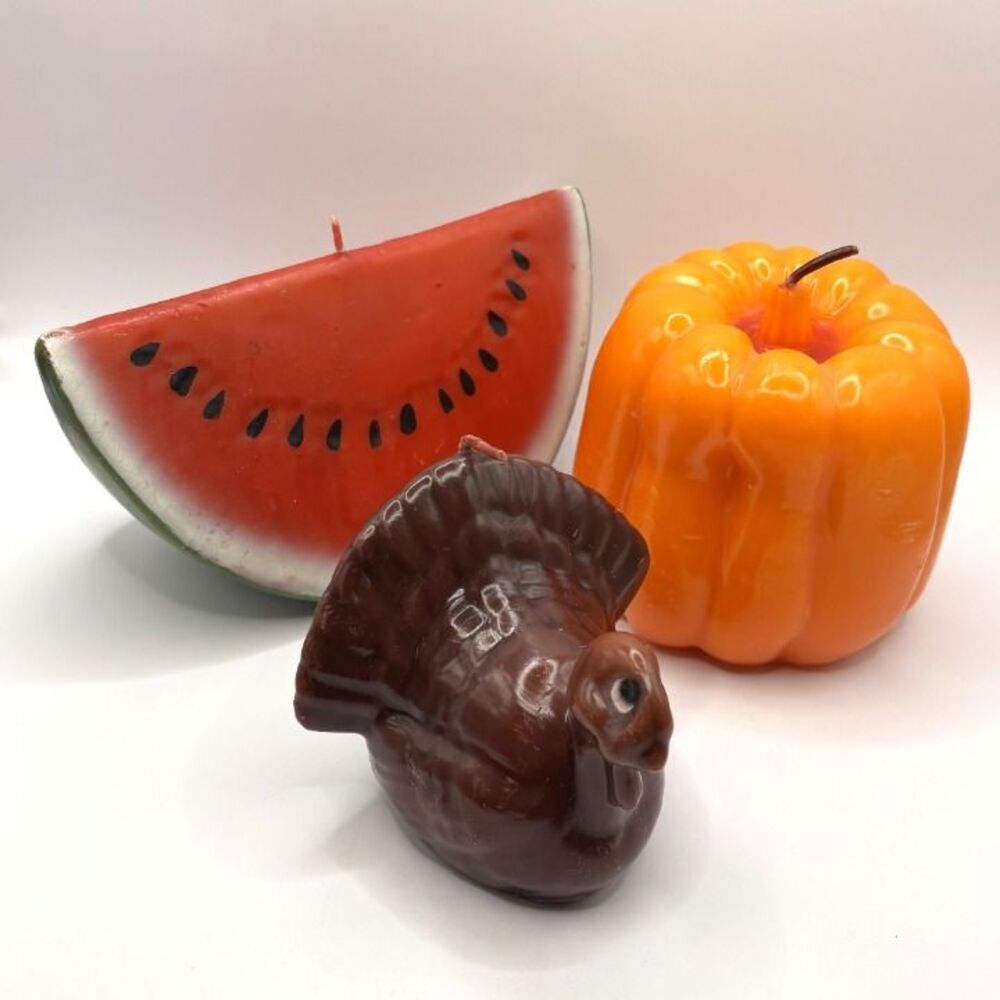 Vintage Molded Shaped Candles (3) - Turkey, Pumpkin & Watermelon Shaped Candles